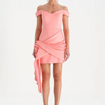 Düşük Omuzlu Drapeli Abiye Elbise - 26018C