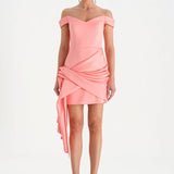 Düşük Omuzlu Drapeli Abiye Elbise - 26018C