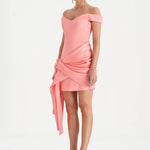 Düşük Omuzlu Drapeli Abiye Elbise - 26018C