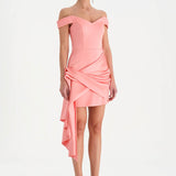 Düşük Omuzlu Drapeli Abiye Elbise - 26018C