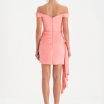 Düşük Omuzlu Drapeli Abiye Elbise - 26018C