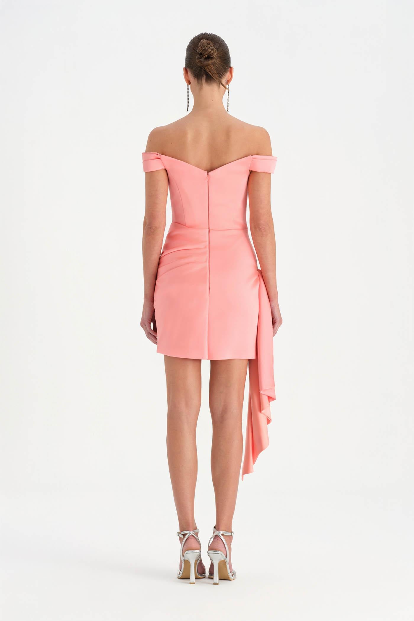 Düşük Omuzlu Drapeli Abiye Elbise - 26018C