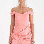 Düşük Omuzlu Drapeli Abiye Elbise - 26018C