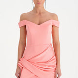 Düşük Omuzlu Drapeli Abiye Elbise - 26018C