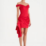 Düşük Omuzlu Drapeli Abiye Elbise - 26018C