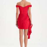 Düşük Omuzlu Drapeli Abiye Elbise - 26018C