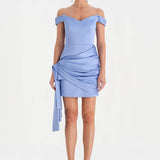 Düşük Omuzlu Drapeli Abiye Elbise - 26018C