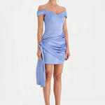 Düşük Omuzlu Drapeli Abiye Elbise - 26018C