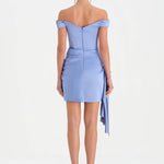 Düşük Omuzlu Drapeli Abiye Elbise - 26018C