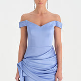 Düşük Omuzlu Drapeli Abiye Elbise - 26018C