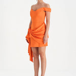 Düşük Omuzlu Drapeli Abiye Elbise - 26018C