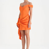 Düşük Omuzlu Drapeli Abiye Elbise - 26018C