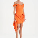 Düşük Omuzlu Drapeli Abiye Elbise - 26018C