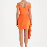 Düşük Omuzlu Drapeli Abiye Elbise - 26018C