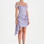 Düşük Omuzlu Drapeli Abiye Elbise - 26018C