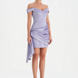 Düşük Omuzlu Drapeli Abiye Elbise - 26018C