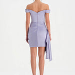 Düşük Omuzlu Drapeli Abiye Elbise - 26018C