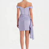 Düşük Omuzlu Drapeli Abiye Elbise - 26018C