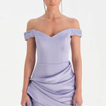 Düşük Omuzlu Drapeli Abiye Elbise - 26018C