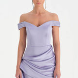 Düşük Omuzlu Drapeli Abiye Elbise - 26018C