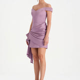 Düşük Omuzlu Drapeli Abiye Elbise - 26018C