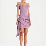 Düşük Omuzlu Drapeli Abiye Elbise - 26018C