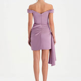 Düşük Omuzlu Drapeli Abiye Elbise - 26018C