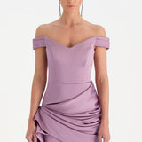 Düşük Omuzlu Drapeli Abiye Elbise - 26018C