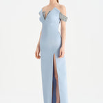 Düşük Omuzlu Yırtmaçlı Taş İşlemeli Abiye Elbise - 26063C