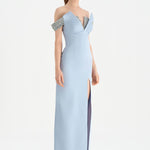 Düşük Omuzlu Yırtmaçlı Taş İşlemeli Abiye Elbise - 26063C