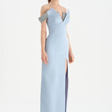 Düşük Omuzlu Yırtmaçlı Taş İşlemeli Abiye Elbise - 26063C