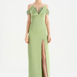 Düşük Omuzlu Yırtmaçlı Taş İşlemeli Abiye Elbise - 26063C