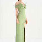 Düşük Omuzlu Yırtmaçlı Taş İşlemeli Abiye Elbise - 26063C