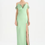 Düşük Omuzlu Yırtmaçlı Taş İşlemeli Abiye Elbise - 26063C