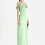 Düşük Omuzlu Yırtmaçlı Taş İşlemeli Abiye Elbise - 26063C