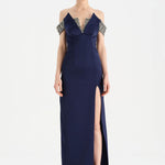 Düşük Omuzlu Yırtmaçlı Taş İşlemeli Abiye Elbise - 26063C