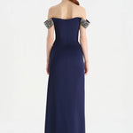 Düşük Omuzlu Yırtmaçlı Taş İşlemeli Abiye Elbise - 26063C