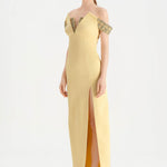 Düşük Omuzlu Yırtmaçlı Taş İşlemeli Abiye Elbise - 26063C