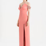 Düşük Omuzlu Yırtmaçlı Taş İşlemeli Abiye Elbise - 26063C