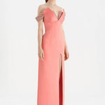 Düşük Omuzlu Yırtmaçlı Taş İşlemeli Abiye Elbise - 26063C