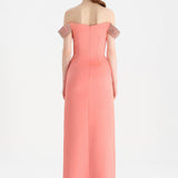 Düşük Omuzlu Yırtmaçlı Taş İşlemeli Abiye Elbise - 26063C