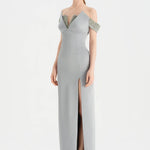 Düşük Omuzlu Yırtmaçlı Taş İşlemeli Abiye Elbise - 26063C