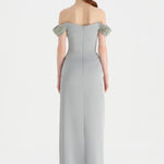 Düşük Omuzlu Yırtmaçlı Taş İşlemeli Abiye Elbise - 26063C