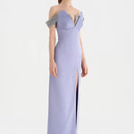 Düşük Omuzlu Yırtmaçlı Taş İşlemeli Abiye Elbise - 26063C