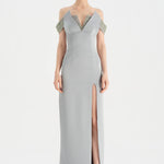 Low Shouldered Slit Stone Embroidered Evening Dress - 26063C