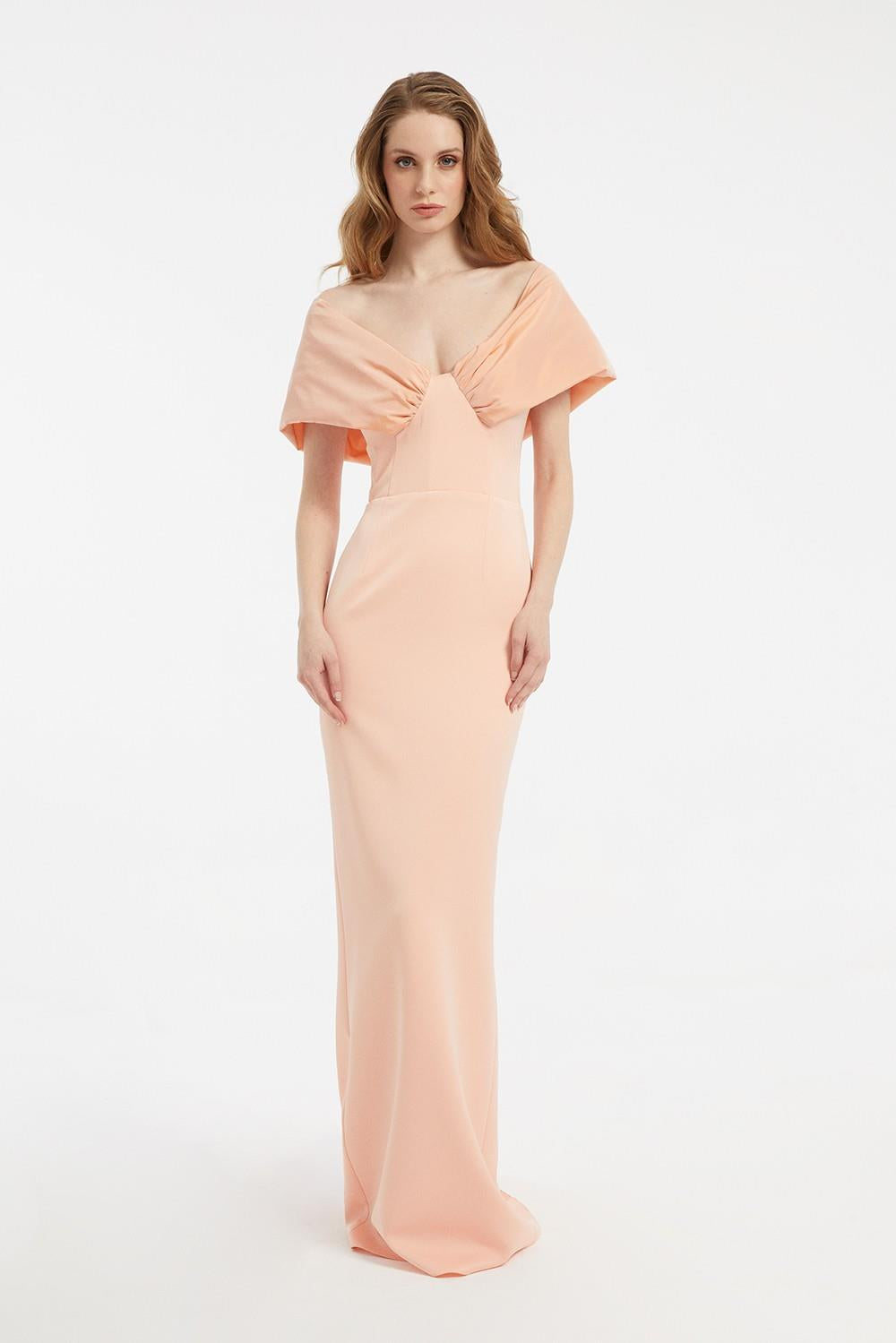 Off-Shoulder Bow Detailed Long Evening Dress - 5029C