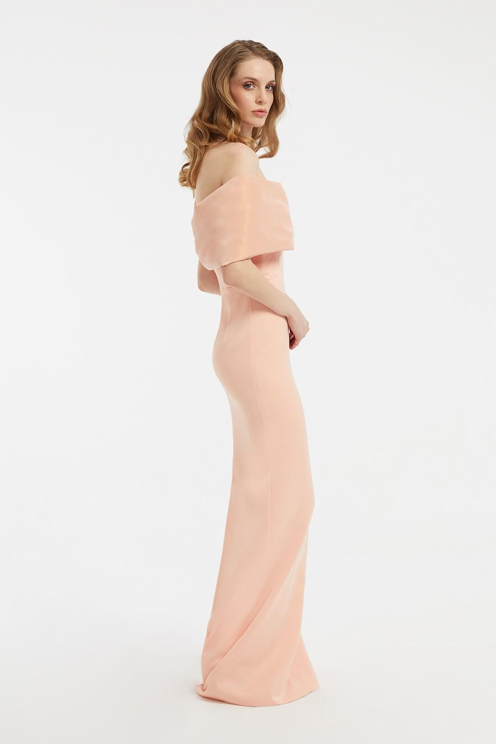 Off-Shoulder Bow Detailed Long Evening Dress - 5029C