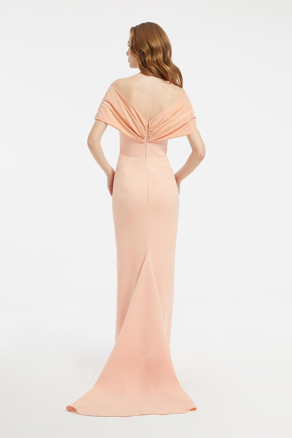 Off-Shoulder Bow Detailed Long Evening Dress - 5029C