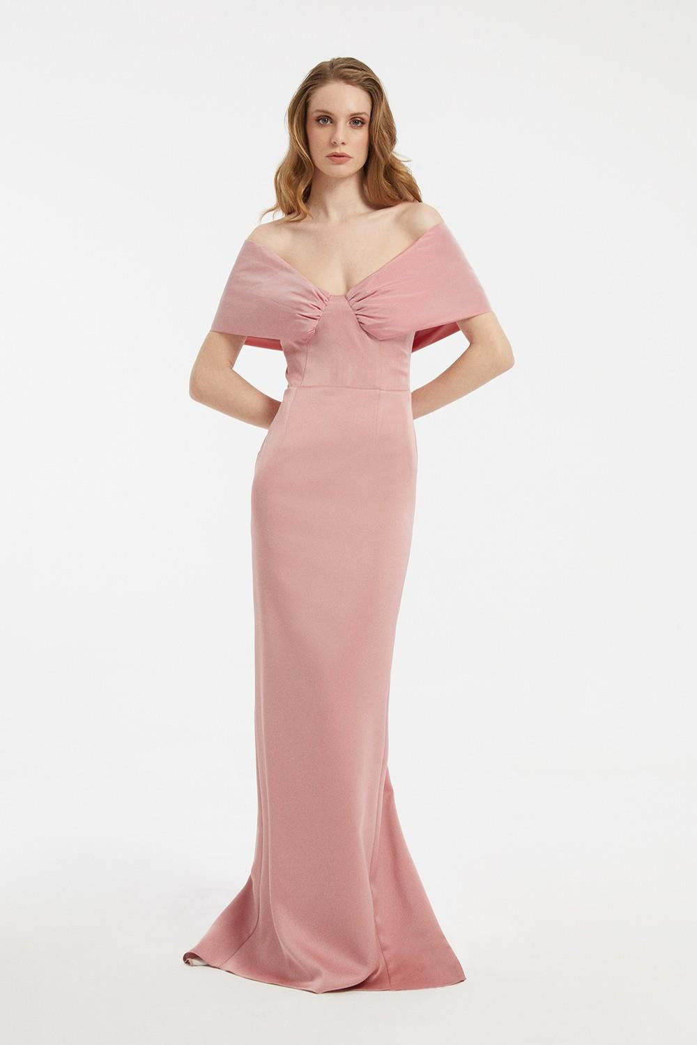 Off-Shoulder Bow Detailed Long Evening Dress - 5029C