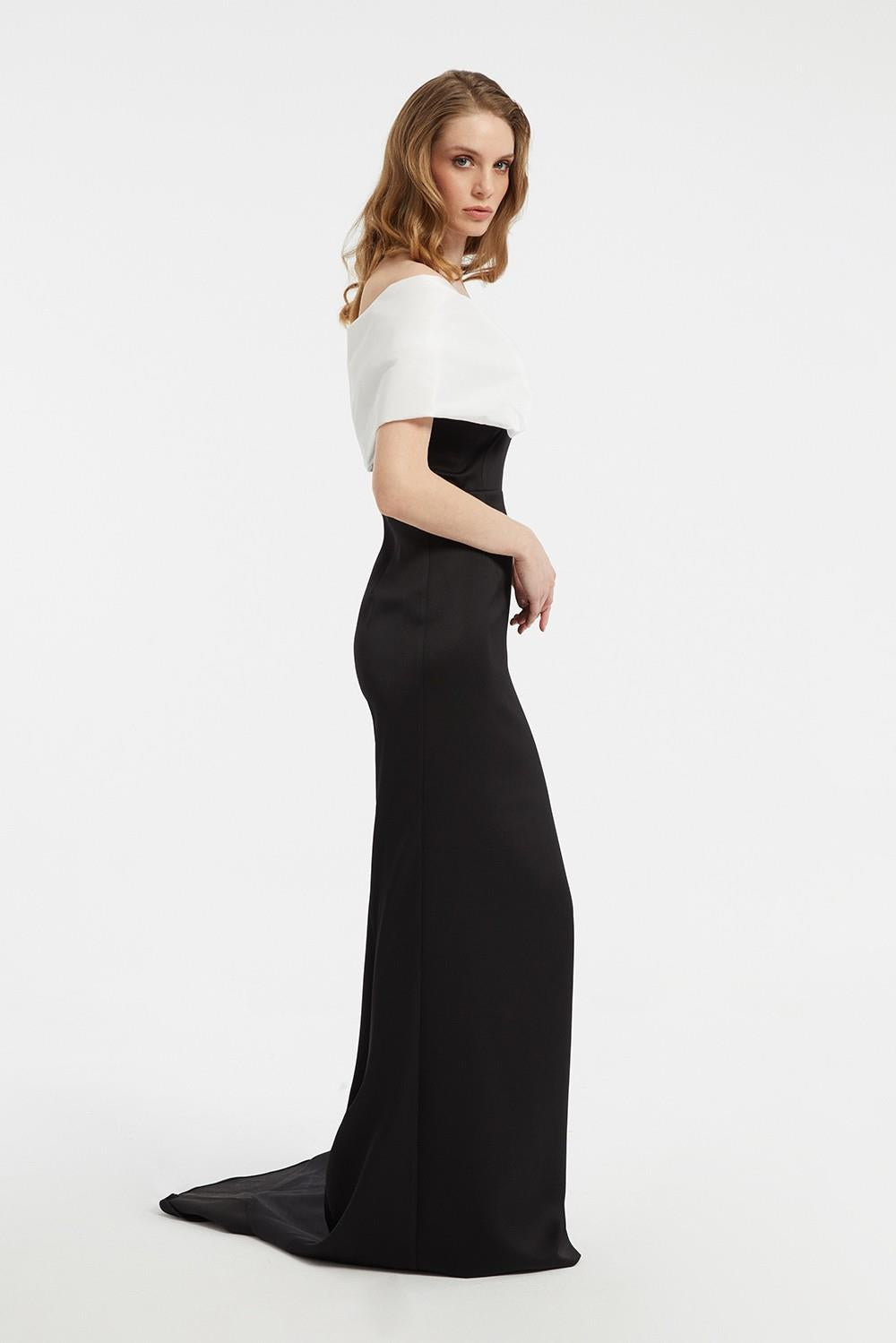 Off-Shoulder Bow Detailed Long Evening Dress - 5029C